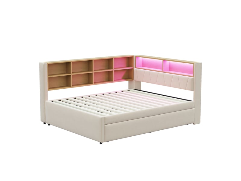 Canapé-lit 140x200 cm gris clair en flanelle, tiroir et rangements intégrés – canapé convertible - Conforama A
