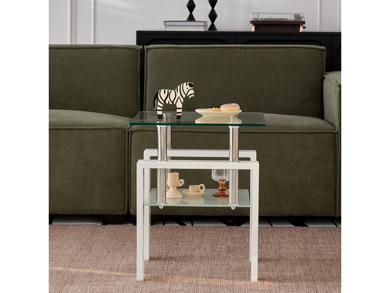  Lot de 2 bouts de canapé en verre trempé transparent à 2 niveaux  - Conforama B
