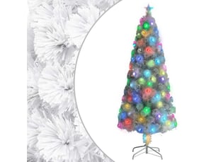 Sapin de noël, arbre de noël artificiel pré-éclairé blanc 210 cm fibre optique