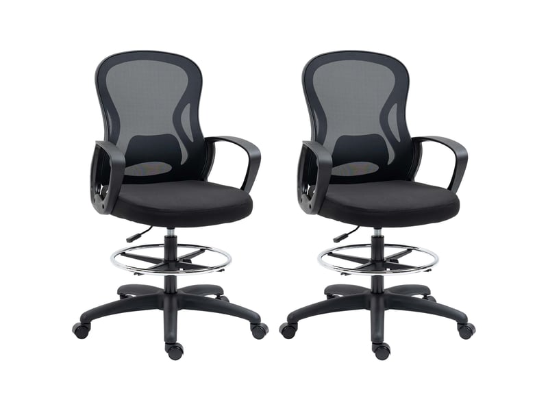  Lot de 2 fauteuils de bureau chaise de bureau assise haute réglable pivotant 360° maille noir respirante  - Conforama B