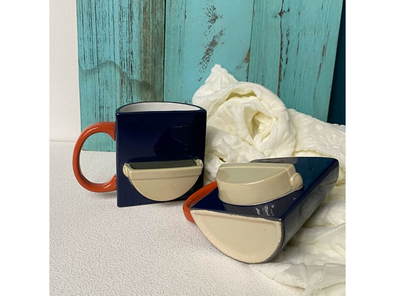  Mug en céramique, motif poche, bleu, 270 ml  - Conforama D