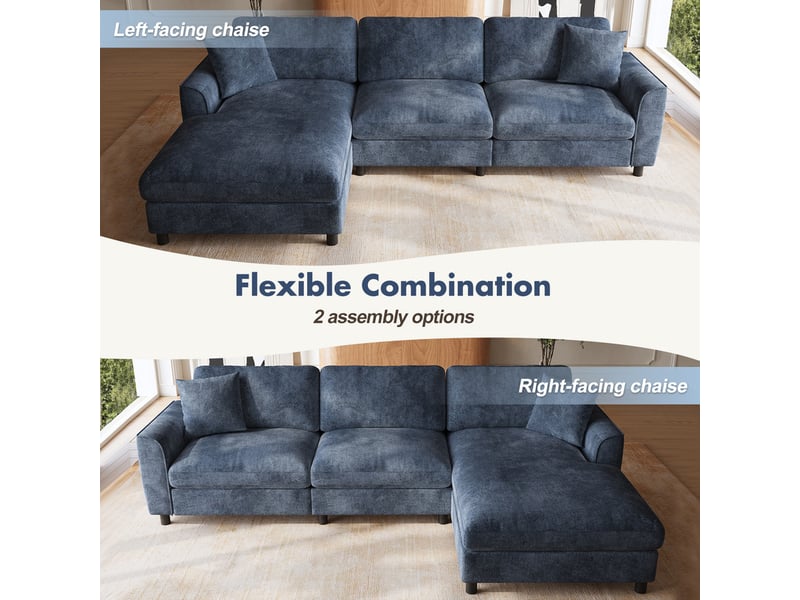  Canapé d'angle 3 places forme nuage, méridienne réversible, couchage 90cm, modulaire multifonctionnel, 256x137x79 cm, bleu  - Conforama E