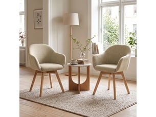 Lot de 2 chaises de salle à manger pivotantes à 360° – fauteuils design cocon, tissu effet lin respirant, pieds en bois massif - gris beige