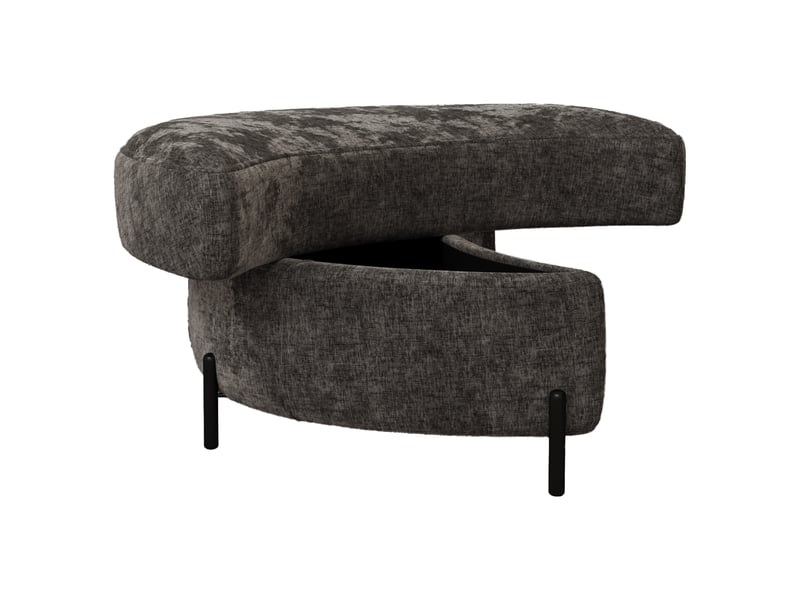 Pouf demi-lune en chenille gris avec plateau, siège rembourré et repose-pieds - Conforama E