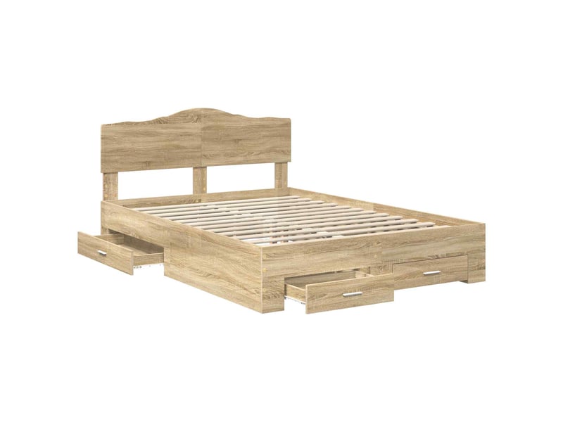 Lit double- lit adulte - cadre de lit chêne sonoma 150 x 200 cm bois d'ingénierie - Conforama D