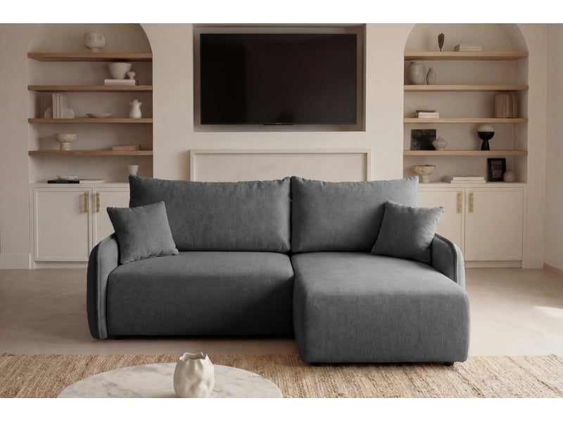  Sacha - canapé d'angle convertible tissu chiné 3 places gris foncé  - Conforama D