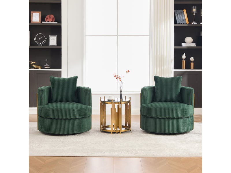  Lot de 2 fauteuils pivotants 360° en velours côtelé avec rangement, vert émeraude, 76 x 79 x 78 cm Fay Lum - Conforama E