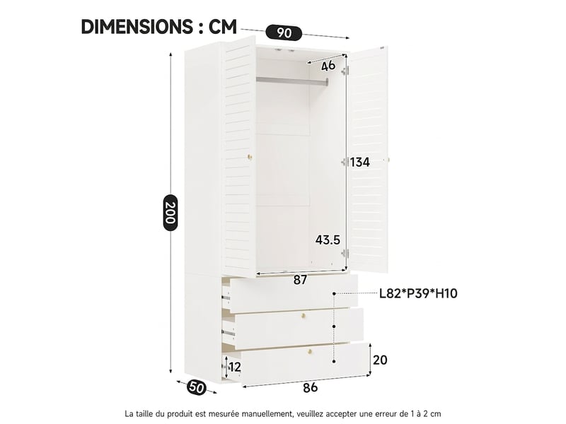  Armoire 12 portes 270 cm chêne clair et gris avec 3 penderies et 3 tiroirs  - Conforama W