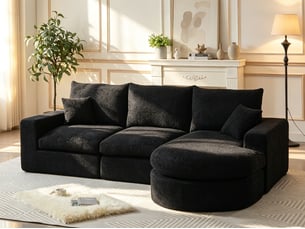 Canapé d'angle compressé réversible fixe <strong>BGSRYAO</strong> <strong></strong> 3 places Tissu Noir