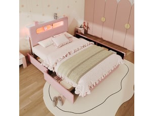 Lit avec rangement 140x200 cm DESVIAE coloris rose