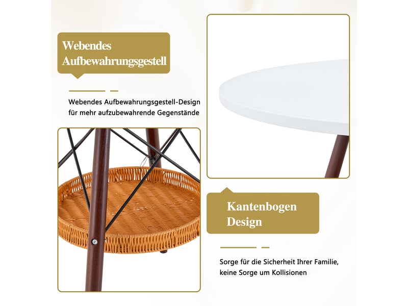  Table à manger ronde,ø80 cm,avec panier de rangement,mdf,blanc et bois noyer  - Conforama E