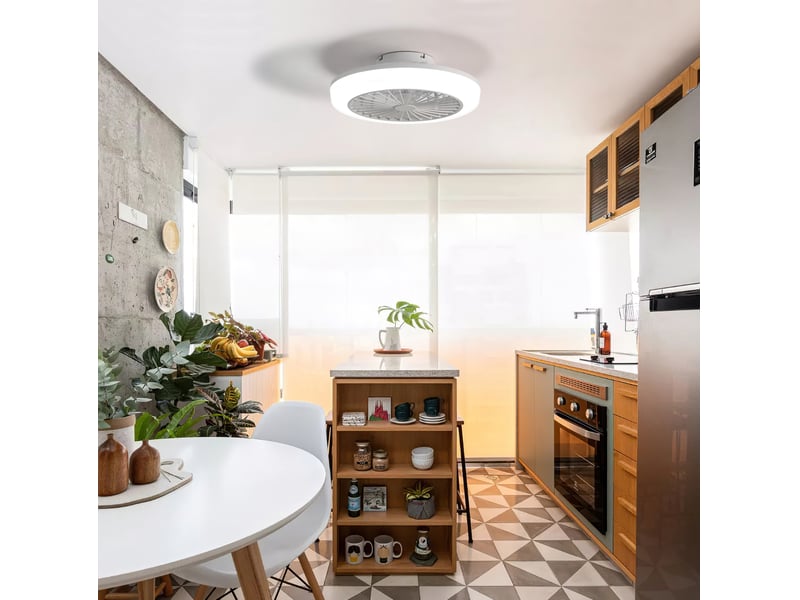  Ventilateur de plafond led 46 cm, blanc, moteur dc silencieux, télécommande, abs  - Conforama R