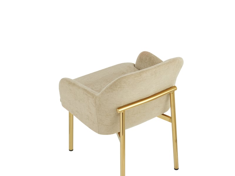 Lot de 6 chaises de salle à manger marron avec accoudoirs, dossier ergonomique, pieds métal doré, patins réglables, charge 125 kg, modernes - Conforama D