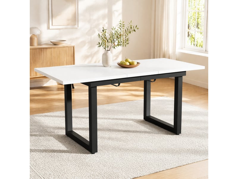  Table extensible rectangulaire pour salle à manger en mdf 140180×80×75 cm blanc et noir  - Conforama B
