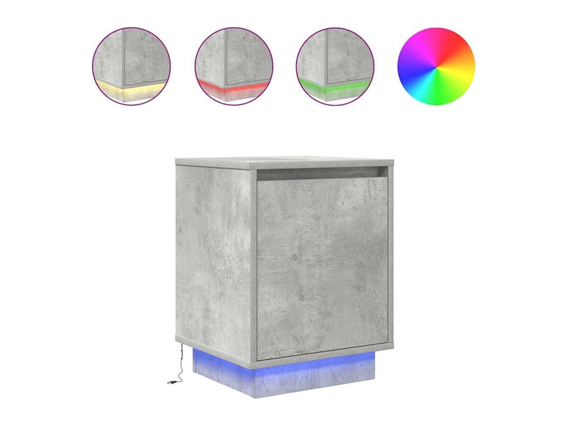  Table de chevet - cabinet de chevet - table de nuit avec lumières led gris béton 38x34x50 cm  - Conforama A