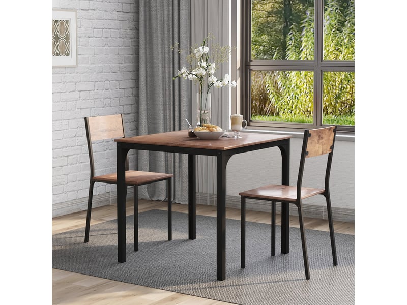  Ensemble de salle à manger marron vintage avec table 70 x 70 cm et 2 chaises, idéal pour les petits espaces  - Conforama B