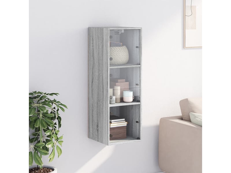  Armoire murale salon, meuble de rangement avec portes en verre sonoma gris 35x37x100 cm  - Conforama C
