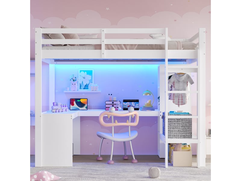  Lit mezzanine 140x200 cm coloris blanc led pin lit enfant blanc - Conforama B