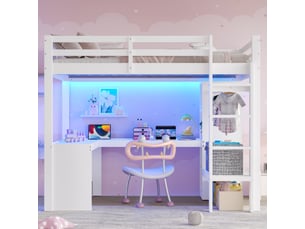 Lit mezzanine 140x200 cm <strong>MERAX</strong>  <strong>lit enfant blanc</strong> coloris blanc