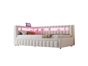 Lit simple 90x200 cm PHOEBE CAT coloris beige