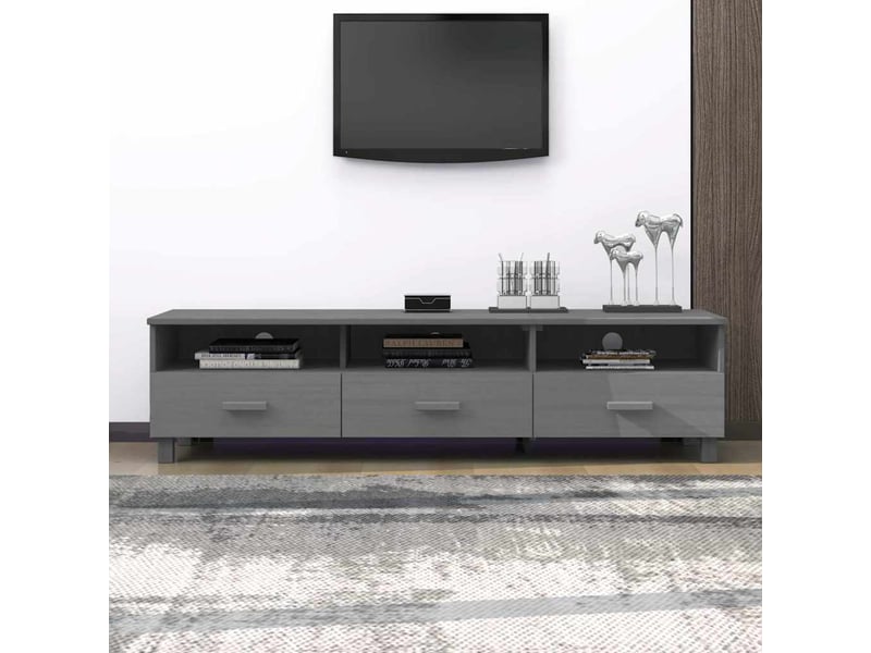  Meuble tv - banc tv - meuble de rangement hamar gris foncé 158x40x40 cm bois massif de pin  - Conforama B