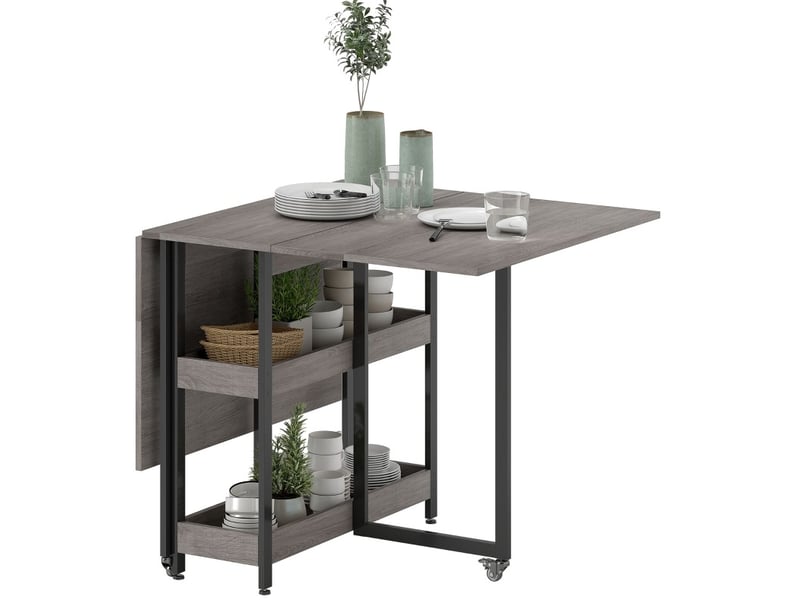  Table à manger pliante mobile 133,4 x 80 cm avec 2 rangements ouverts, grise  - Conforama A