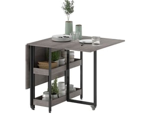 Table à manger pliante mobile 133,4 x 80 cm avec 2 rangements ouverts, grise