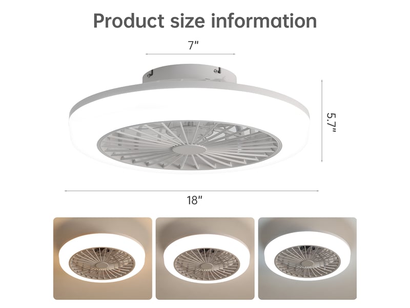 Ventilateur de plafond led 18 pouces en abs blanc avec télécommande, moteur dc silencieux et lumière dimmable  - Conforama C