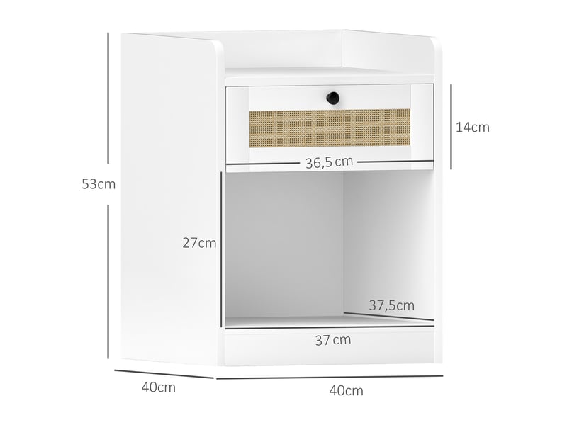  Ensemble de 2 tables de chevet avec tiroir et façade en rotin, 40 x 40 x 53 cm, blanches  - Conforama E