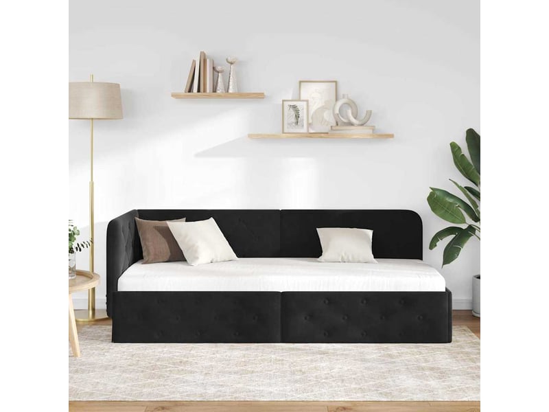  Lit simple- lit adulte -  cadre de lit d'angle noir 80 x 200 cm velours  - Conforama C