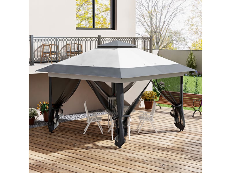  Tonnelle barnum de jardin pop-up pliant acier polyester moustiquaires + sac de transport à roulettes gris  - Conforama D