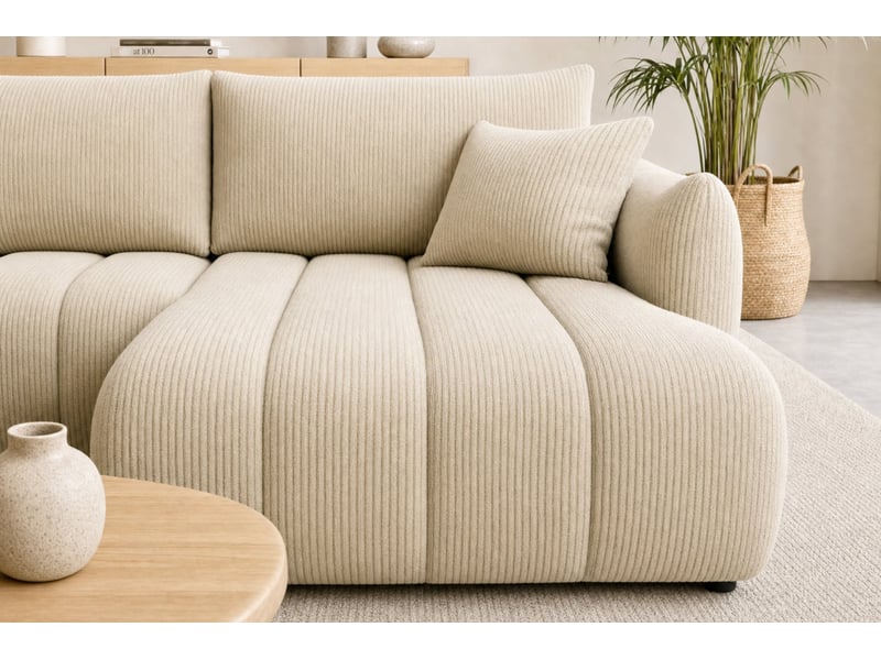 Moorea - canapé d'angle convertible petit velours côtelé 4 places beige - Conforama E