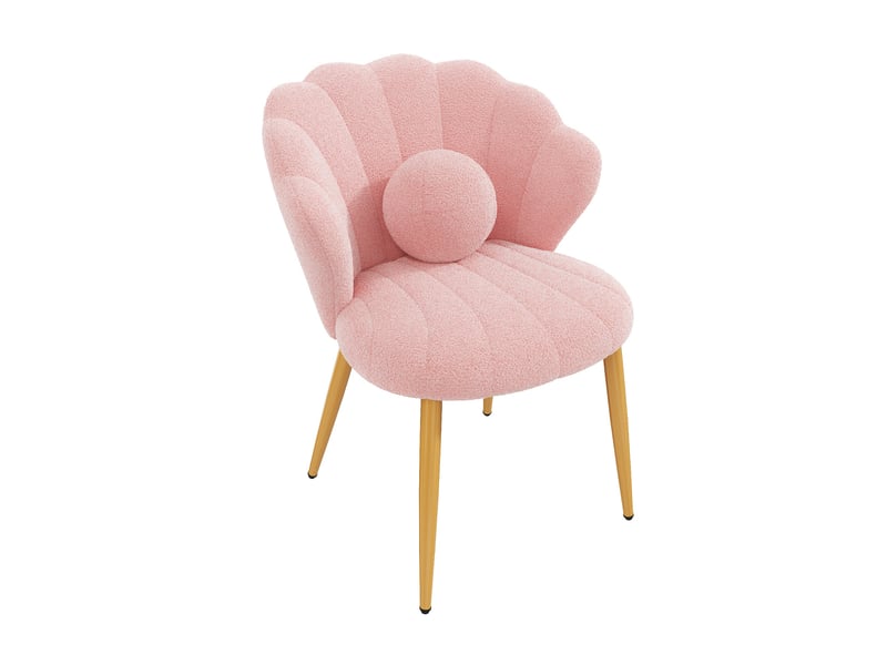  Lot de 4 chaises de salle à manger effet bouclette rose, pieds dorés, 60x62,5x83 cm  - Conforama D