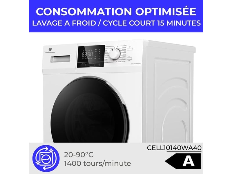  Lave-linge hublot 10 kg 1400 trmin 16 programmes blanc CELL10140WA40 - Conforama E