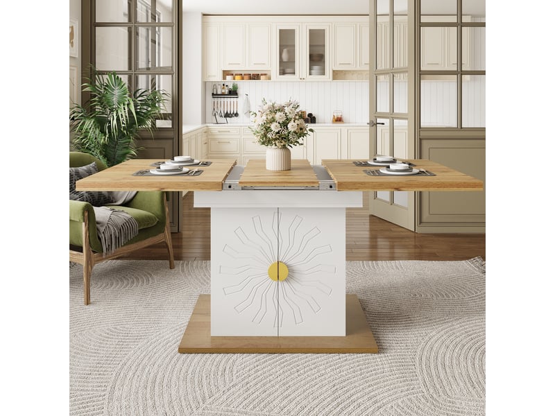  Table extensible avec 2 étagères de rangement pour salle à manger en mdf 110140×70×76 cm blanche  - Conforama B