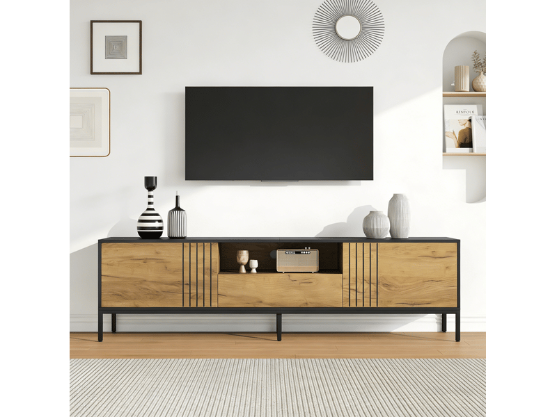  Meuble tv 170 cm pour écran 70 pouces avec rangement en bois cravdom  - Conforama B