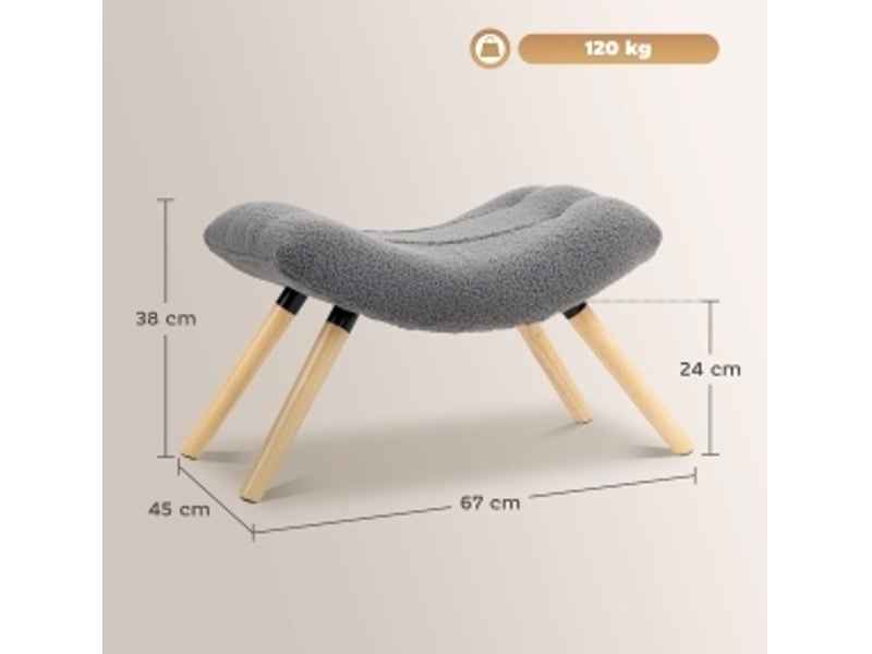  Pouf 67x45x38 cm repose-pieds à pieds en bois gris foncé  - Conforama E
