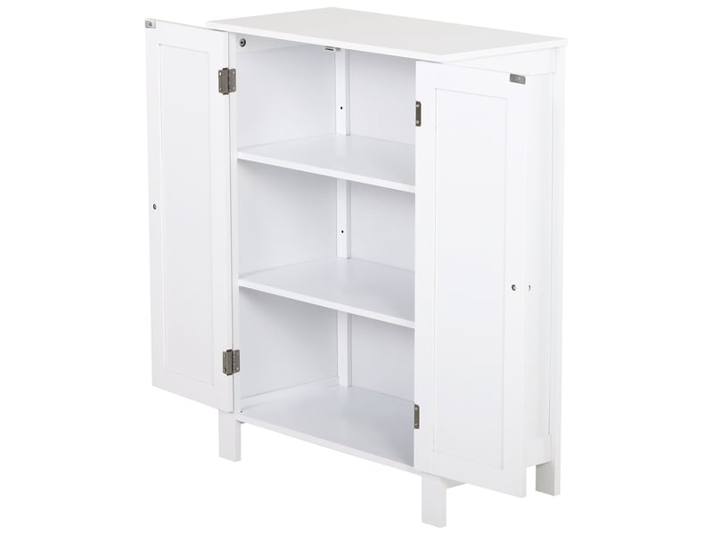 Meuble de salle de bain gain de place, meuble de salle de bain multifonctionnel avec 2 étagères, 2 portes, poignées en mdf, 60 x 30 x 80 cm, blanc - Conforama B