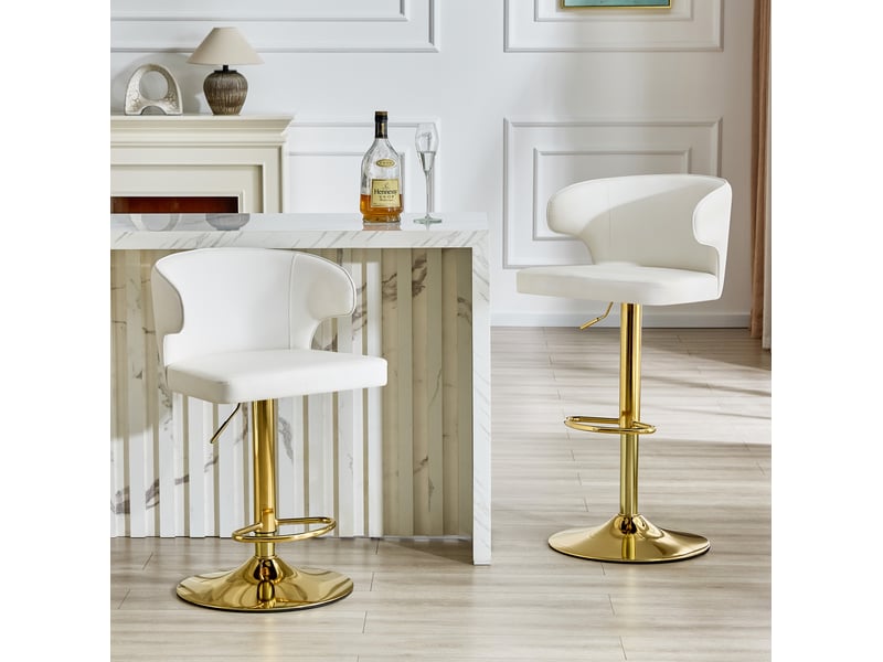  Tabouret de bar pivotant réglable en hauteur avec dossier et repose-pieds, assise rembourrée en polyuréthane blanc  - Conforama C