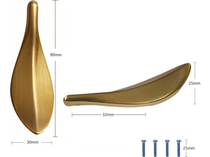 Paire de poignées en alliage de zinc doré en forme de feuille, poignées avec entraxe de 32 mm pour décoration de cuisine - Conforama E