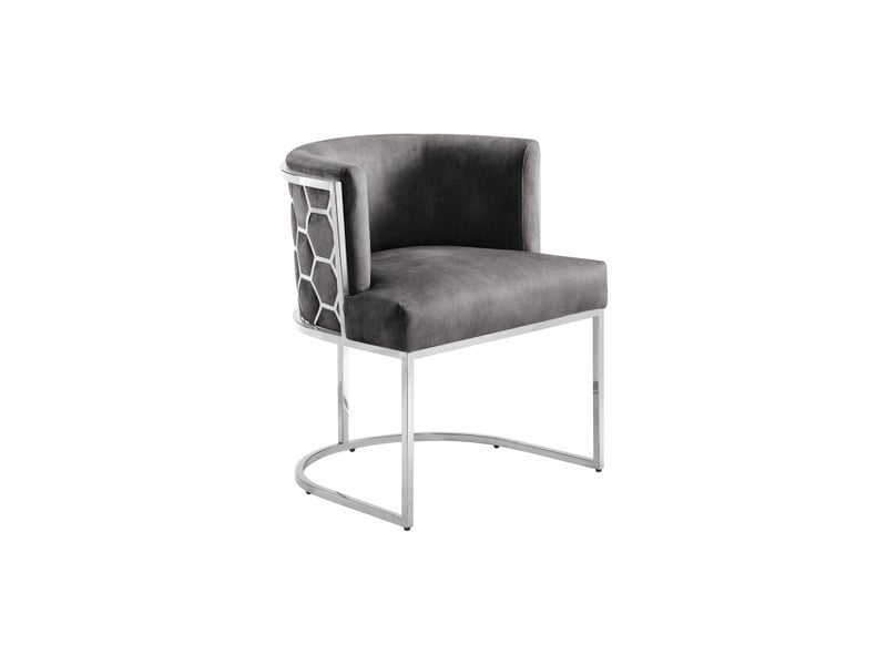  Chaise velto grise en velours – structure argentée brillante, accoudoirs et dossier nid d'abeilles  - Conforama A
