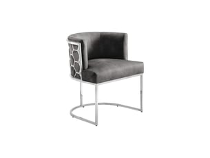Chaise velto grise en velours – structure argentée brillante, accoudoirs et dossier nid d'abeilles