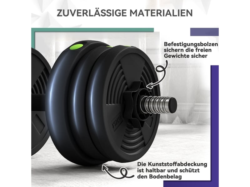  Kit haltères 2 en 1, haltères et barre longue, poids réglable 20 kg pour entraînement à domicile  - Conforama R