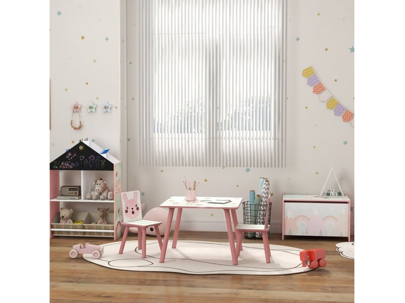  Groupe de tables et chaises pour enfants en bois de pin, motif animal, couleur rose, pour chambre d'enfant 3-8 ans  - Conforama B