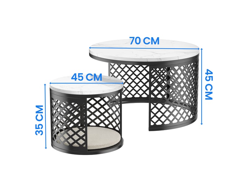 Table basse ronde 2 pièces avec espace pour animal et coussin effet marbre cravdom  - Conforama E