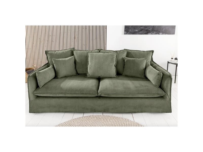  Canapé droit kalia – tissu côtelé vert foncé – 3 places – style contemporain  - Conforama D