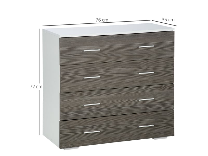  Commode meuble de rangement contemporain style 4 tiroirs 76 x 35 x 72 cm blanc et gris  - Conforama C