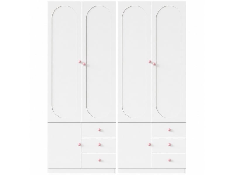  Ensemble armoire 2 portes 50 x 80 x 200 cm avec tiroirs, penderie et poignées en céramique rose, finition laquée blanche, meuble de rangement pour chambre - lot de 2 OPULERANE TRADING LTD - Conforama A