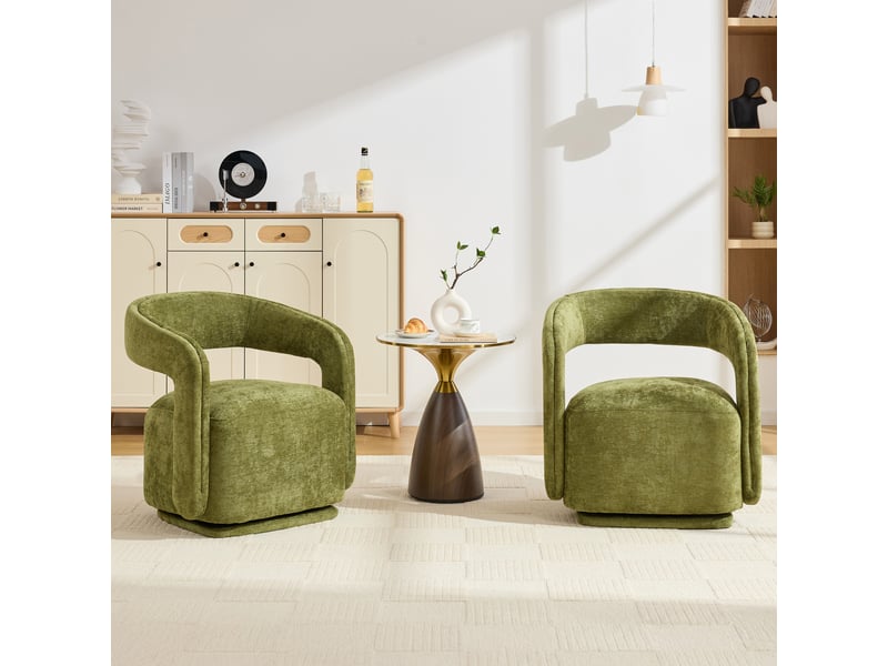  Fauteuil pivotant 360° en chenille vert style barrel chair  - Conforama C