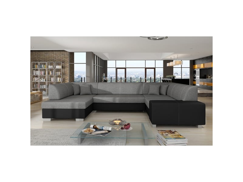 Canapé panoramique en u gris foncé &amp; noir convertible 6 places havane fonction lit intégrée  - Conforama B